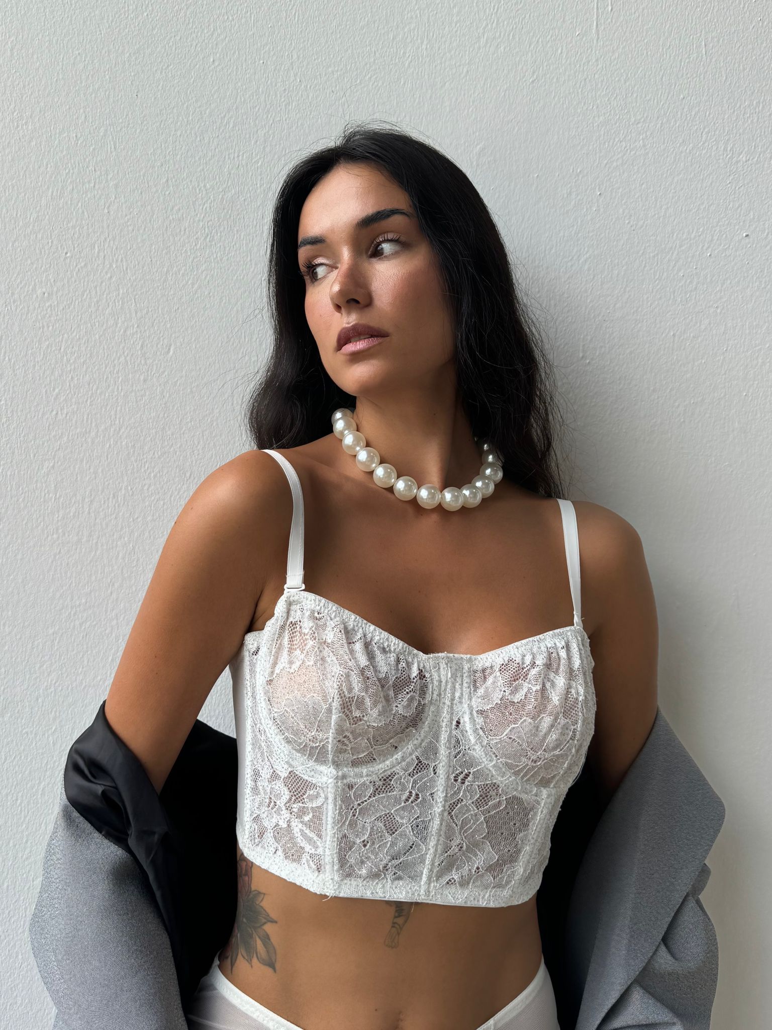 Beyaz simli büstiyer takım  - Görsel 2